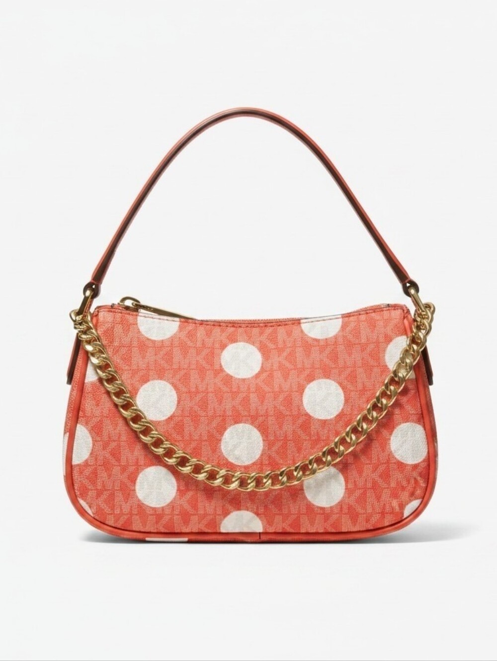 Michael Kors Coral Polka Dot Chain-Trim Shoulder Bag